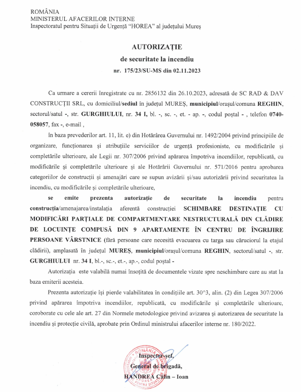 Autorizatie de securitate la incendiu